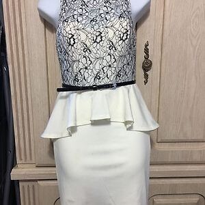 bebe Black and Cream Dress with Branded Label